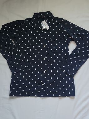J. Crew Navy and White Polka Dot Pajama Top